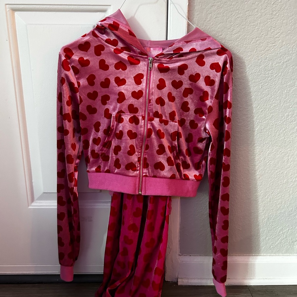 Dolls Kill Sugar Thrillz Pink and Red Heart Tracksuit